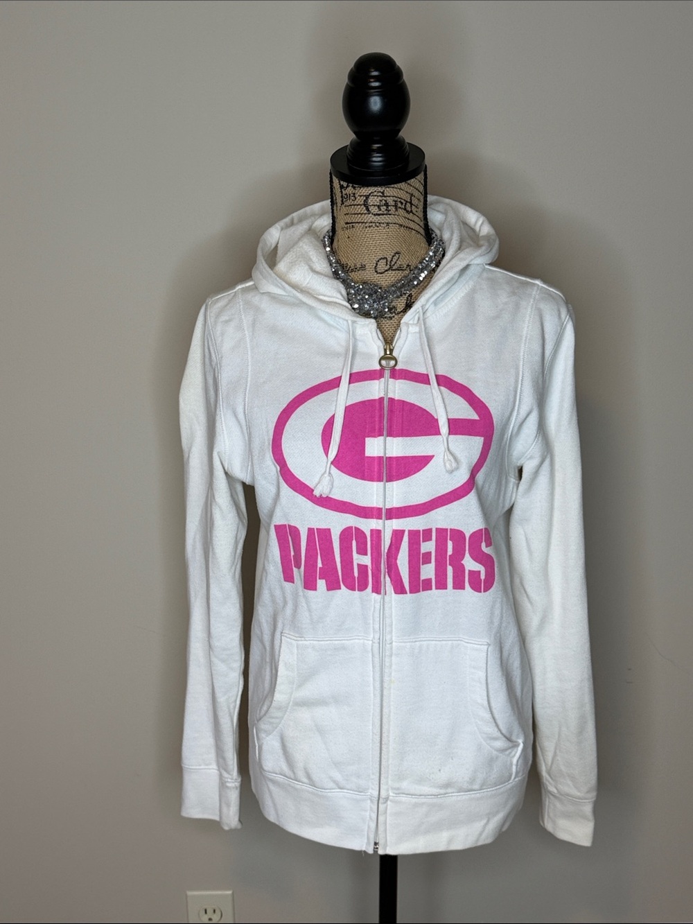 Reebok White Zip sweatshirt with Pink Packers Logo